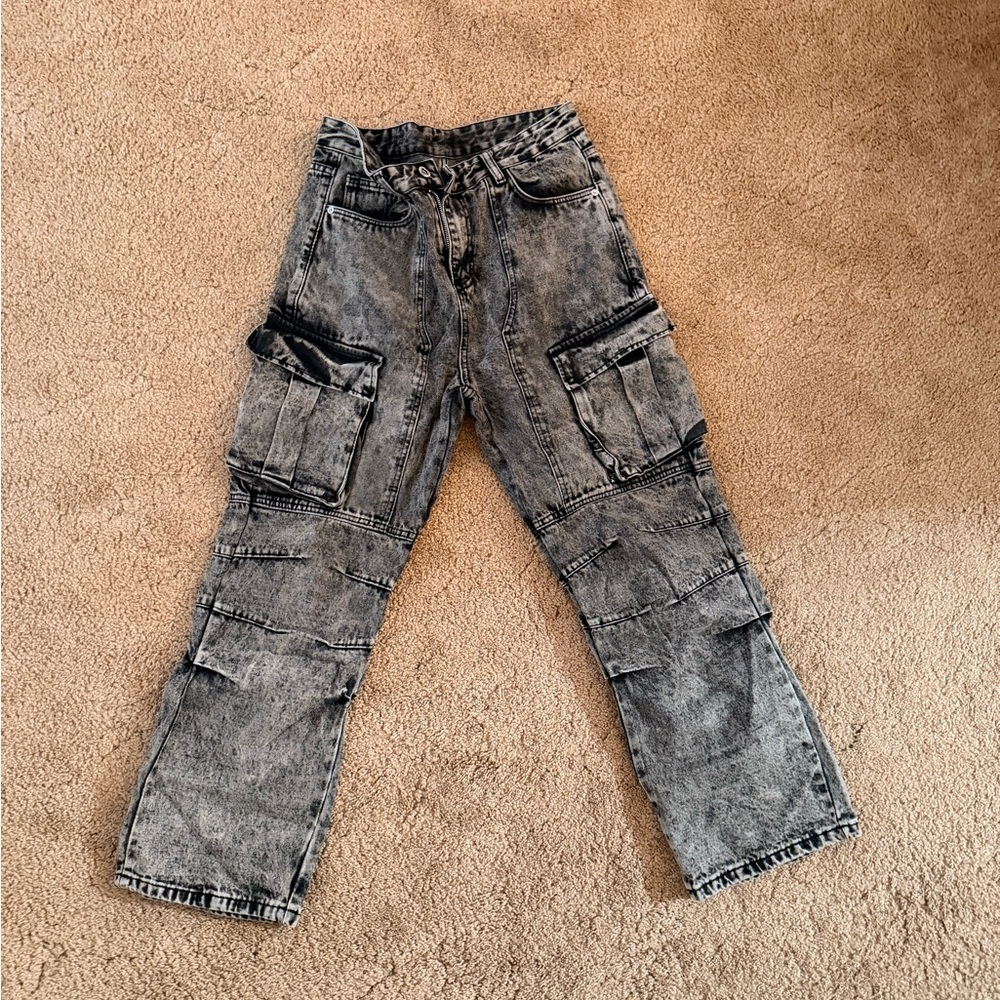 Men's Acid Wash Cargo Jeans